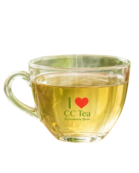 Glass cup of CC Tea lemongrass tea — Refreshingly Green